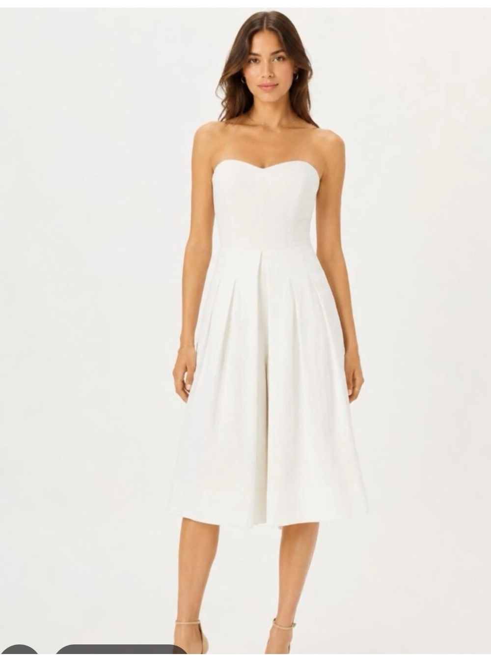 Greylin Strapless White Midi Romper with Sweetheart Bodice